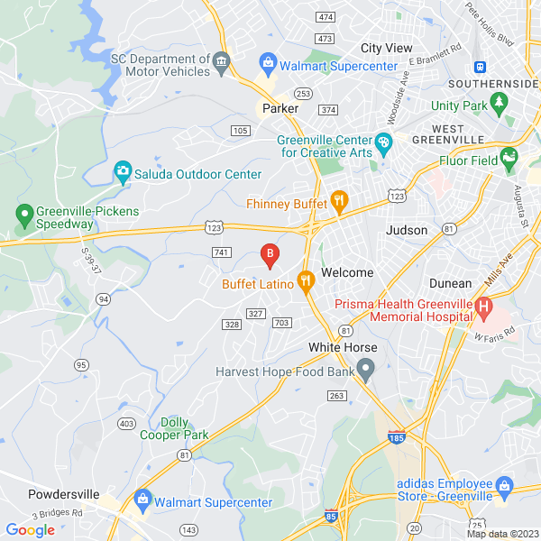 Greenville Concrete Construction location map: Servicing Greenville and Surrounding Areas, Greenville, South Carolina